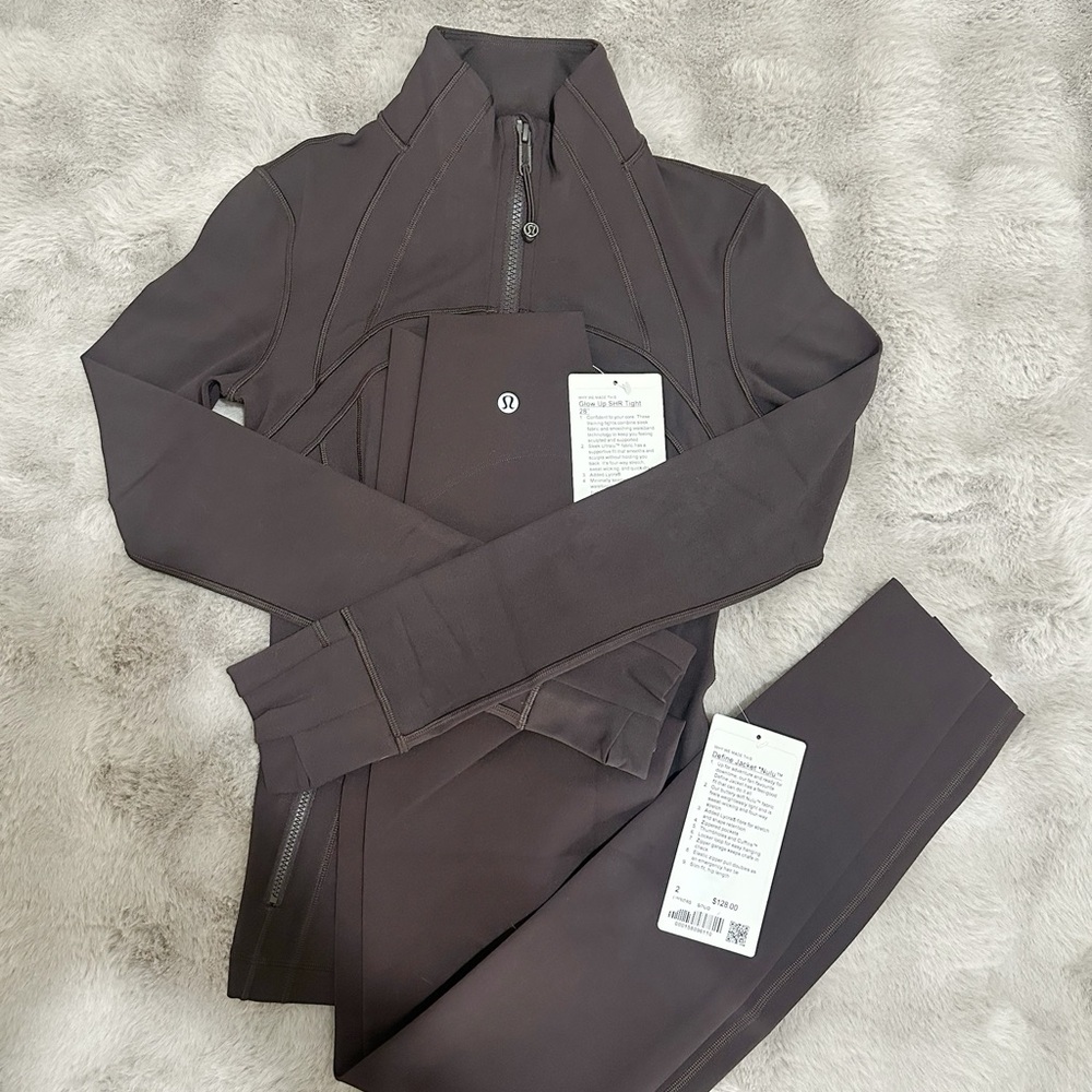 NWT Lululemon Define Jacket Nulu Glow up Tight 28” Size 2 Sequoia Set
